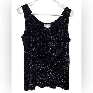 Chicos Travelers Sleeveless Blouse Womens 1 US 8 Medium Black Stretch Polka Dots